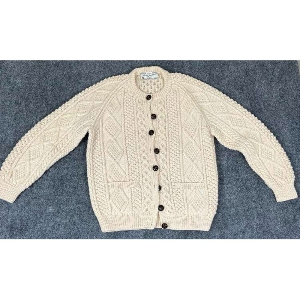 Cream Genuine Hand Knitted Aran Cardigan 100% Pure‎ New Wool Made In Scotland 40
